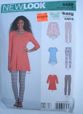 New Look 6439 Sewing Pattern Misses Easy Knit Tunics with Leggings XS-XL Uncut - Image 1 of 2