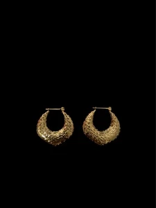 14K Solid Gold Puff Yellow Gold Dimpled Earrings - Picture 1 of 6