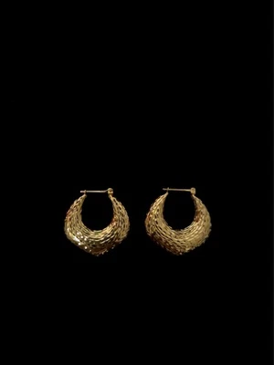 14K Solid Gold Puff Yellow Gold Dimpled Earrings - Image 1 of 4