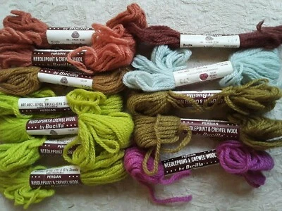 Lot 11 Skeins Bucilla Persian Wool Yarn Needlepoint Crewel Tapestry Green Blue  - Image 1 of 4