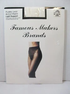 Famous Makers Brands Floral Lace Hi-Cut Pantyhose Light Support Sz P/M Ivory  - Picture 1 of 5