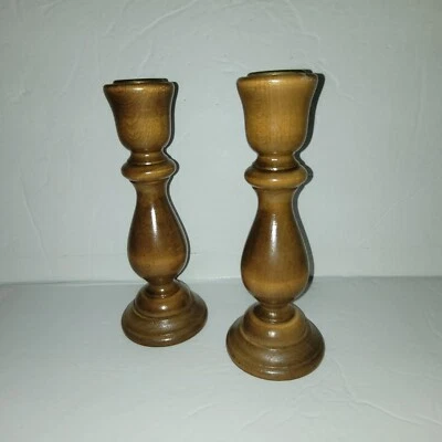 Par de husillos portavelas madera tradicional oscuro Foto 1 de 4