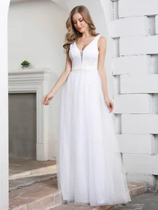 Kleid Abendkleid Cocktailkleid Ballkleid Weiß mit Netzstoff EU gr 40 / 42 Neu - Bild 1 von 4