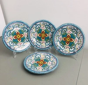 TL Mulino Turquoise Floral Medallion MELAMINE 9” Plates Set Of 4 - Picture 1 of 10