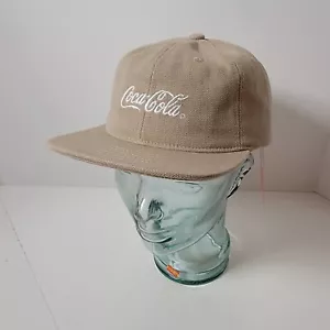 Coca-Cola Khaki Tan Embroidered One Size Hat-KO Oxford Twill Flat Brim Cap Hat - Picture 1 of 9