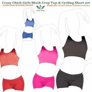 Kids Girls Crop Top Sleeveless Stretch Plain Top Sleeveless Vest & Short Pant - Picture 1 of 24