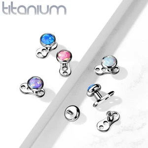 Implant Grade Titanium 3-Hole Dermal Anchor W/ Flat Round Opal Bezel Top Set - Picture 1 of 11