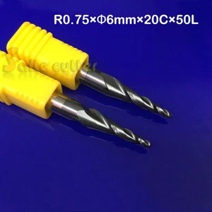 2 piezas Carburo sólido CNC nariz cónica revestimiento de molino extremo R0,75*20,5*D6*50 HRC55 - Imagen 1 de 1