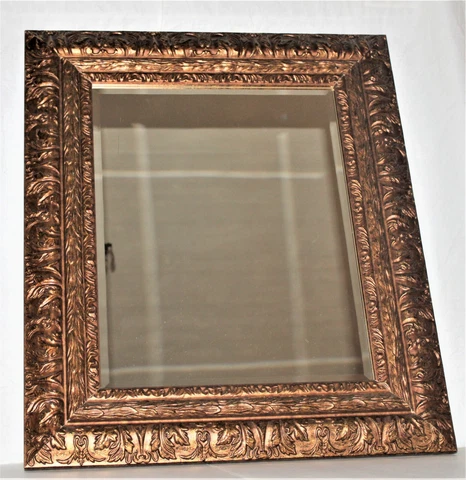 Gold Decorator Mirror in Fancy Embossed Picture Frame 24" Wide X 28" High Cover