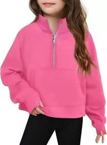 Girls Half Zip Long Sleeve Pullover Crop Top Lightweight Fleece Sweatshirt Sz 12 - Picture 1 of 5