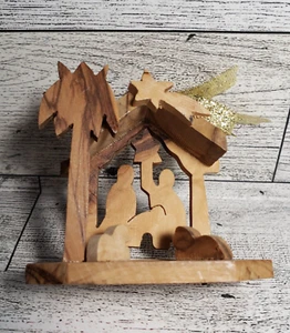 Mini Christmas Nativity Scene Olive Wood Bethlehem Hand Made in West Bank - Picture 1 of 7