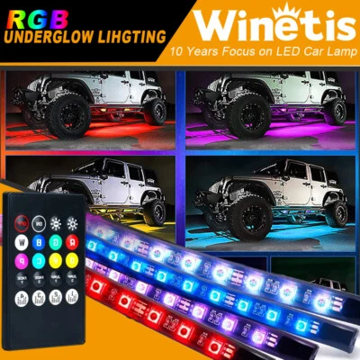 4Pcs LED Strip Under Car Tube Underglow Underbody System Chassis Neon Lights RGB - Image 1 of 4