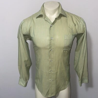 Camisa de vestir Manhattan vintage años 60 estampado a rayas verde prensa permanente para hombre grande Foto 1 de 4