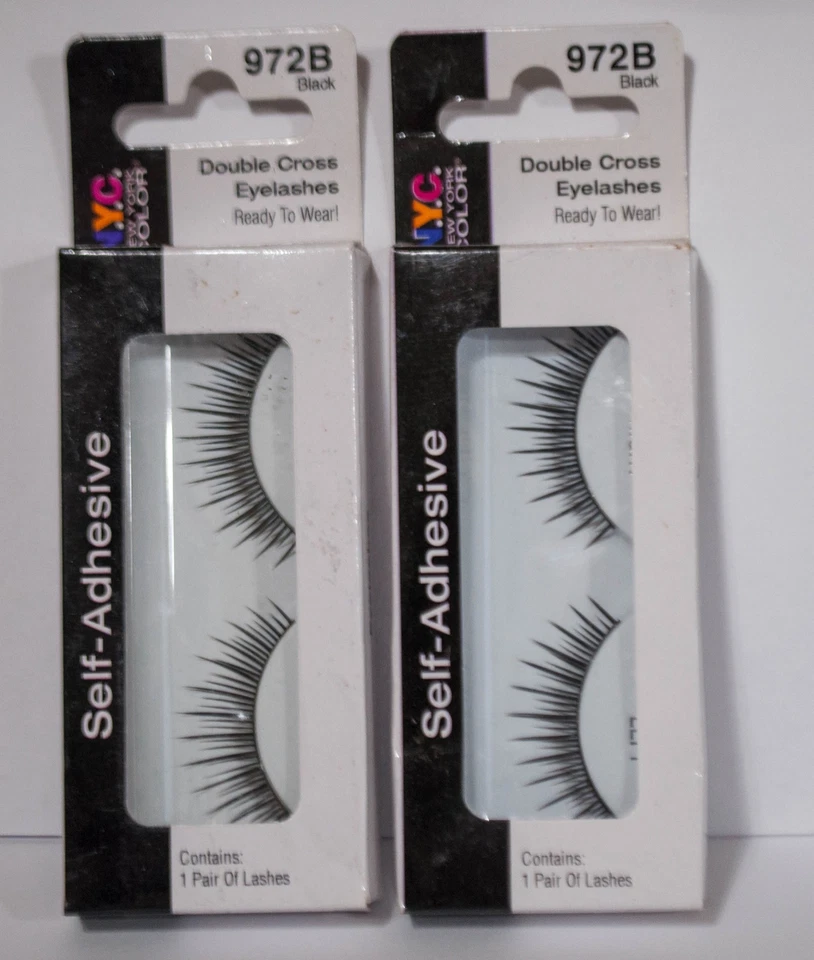 Lote de 2 pestañas negras autoadhesivas NYC doble cruz 972b Foto 1 de 1