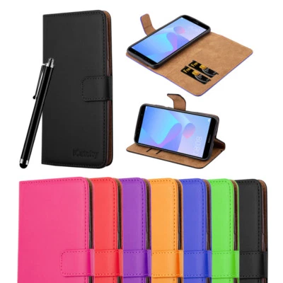 Funda de teléfono para Huawei Y6 2018 billetera de cuero abatible folio soporte vista cubierta Foto 1 de 4