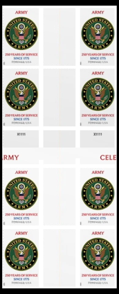 US 6003a Army 250 Years imperf NDC cross gutter block 4x2 MNH 2025 - Image 1 of 1