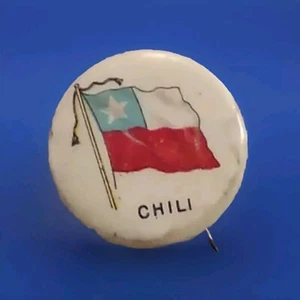 ANTIQUE SWEET CAPORAL CIGARETTES Vintage Pinback Flag Of Chili WhiteheadHoagCo  - Picture 1 of 3
