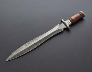 HOMELAND KNIVES CUSTOM HANDMADE DAMASCUS STEEL DAGGER KNIFE WITH LEATHER SHEATH