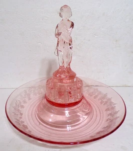 Vintage Cambridge 8 1/2" Pink Glass Draped Lady Flower Frog & Etched Bowl Base - Picture 1 of 11