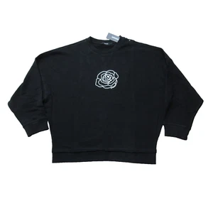 Diesel Sweatshirt Womens Small Black Pullover Rose Print 100% Cotton Jersey NWT - Picture 1 of 8