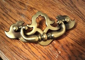 Antique Brass Batwing Bail Drop Drawer Pull Handle 3" C2C , Overall 4-7/8" - Picture 1 of 4