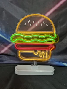 Hamburger Cheeseburger Acrylic Neon Sign Battery Operated Restaurant Food Truck  - Picture 1 of 3
