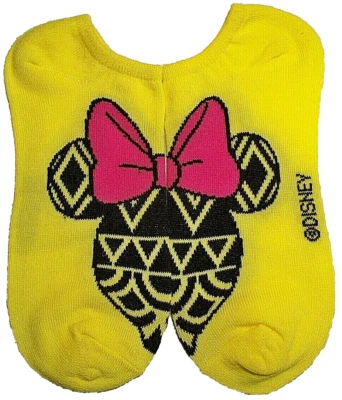 Disney MINNIE MOUSE No-Show Calcetines Mujer 4-10 Informales Geométricos Amarillo Rosa Lazo Foto 1 de 4
