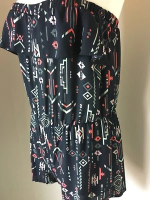 M Copper Key Strapless Romper Woman's Aztec Black Ruffle - Imagem 1 de 3