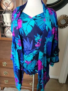 euc Roxanne sz 14/36 cup B ;L blue green pink 2pc bathing suit cover up swimwear - Picture 1 of 10