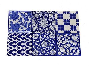 Blue Art Pottery Decorative Ceramic Tiles15x15cm for Wall Pack of 6