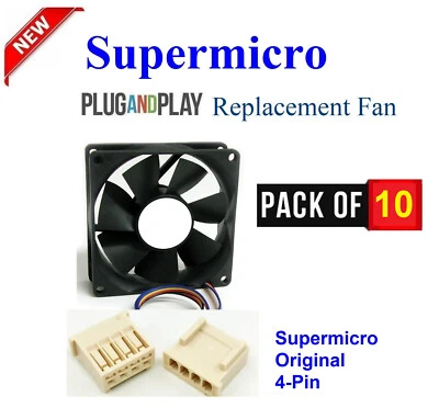 10x Replacement Fans for Supermicro FAN-0104L4 80x25mm 4-Pin Original connector - Image 1 of 4