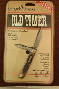 SCHRADE MADE IN USA OLD TIMER DELRIN JACK KNIFE 33OT IN HANG PACKAGE (16771) - Picture 1 of 2
