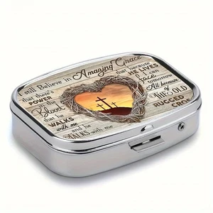 Amazing Grace Cross Mini Metal Case With Mirror 5.5cm x 4cm - Picture 1 of 11