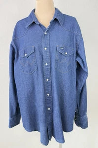 Vintage Wrangle Denim Peral Snat Button Up Shirt XL 18/36 - Picture 1 of 6
