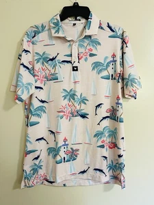 Bad Birdie Tropical Graphic Golf Polo Mehrfarbig Kurzarm Shirt Gr. M - Bild 1 von 3