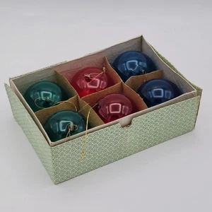 Set of 6 Vintage Round Blown Glass Red Green & Blue Christmas Ball Ornaments - Picture 1 of 22