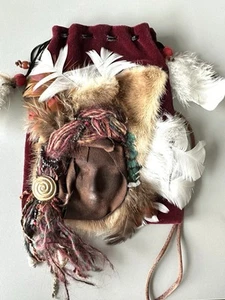 Artisan-Made Boho Hippie Purse Handmade Red Velvet Bag Pouch Beads Feathers - Picture 1 of 3