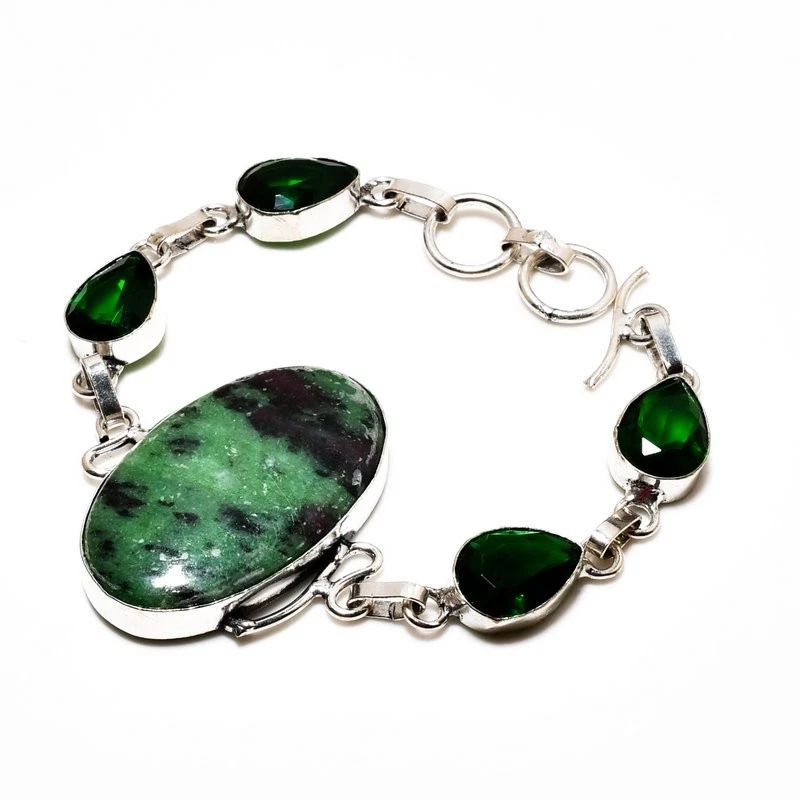 Brazalete de joyería enchapado en plata 925 con piedras preciosas de diopsido de zositio de rubí 6-8" Foto 1 de 1