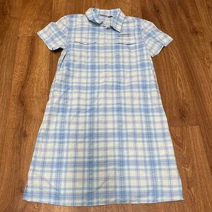 Vineyard Vines Girls Blue White Plaid Shirt Dress Lightweight Dry Fit Size 14 - Picture 1 of 9