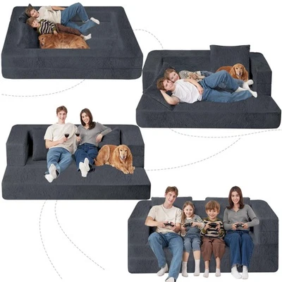 Silla plegable con bolsa de frijoles para adultos, sofá con bolsa de frijoles 3 en 1 sofá de piso de piel sintética L... Foto 1 de 4