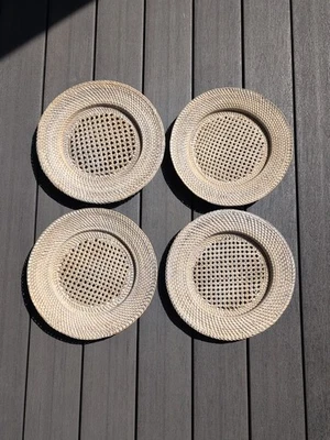Rattan Whitewashed Plate Chargers Set Of 4 New - Image 1 of 4