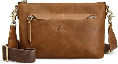 S-ZONE Crossbody Bags for Women Trendy Genuine Leather Small Light Brown  - Image 1 of 4