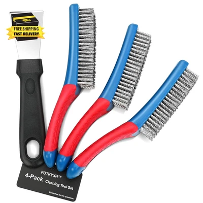 Paquete de 4 cepillos y raspadores de alambre de alta resistencia, 3 cepillos rascadores de acero inoxidable  Foto 1 de 4