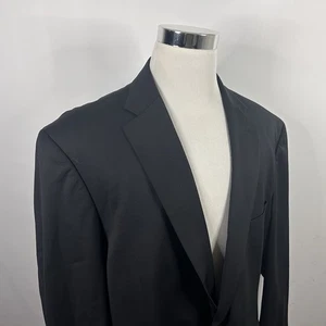 Stafford 50R Sport Coat 100% Wool All Black Two Button Lined Vented - Picture 1 of 8