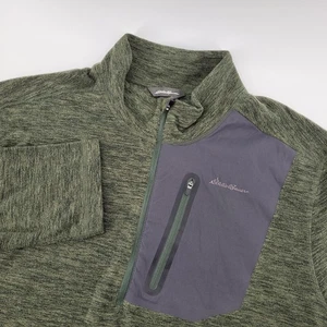 Eddie Bauer Mens XXL Quarter Zip Fleece Pullover Gray Green - Picture 1 of 8