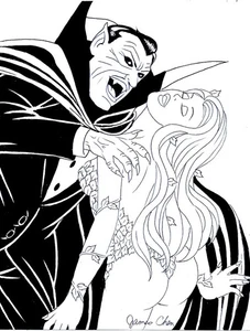 BOCETO DE ARTE CÓMICO ORIGINAL DE DRÁCULA Y HIEDRA VENENOSA EN CARTULINA - Imagen 1 de 1
