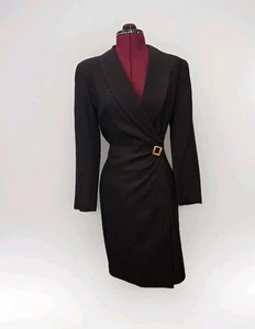 Blazer vintage nero monocromatico a pois vestito avvolgente officecore ufficio sirena taglia 10P - Foto 1 di 15