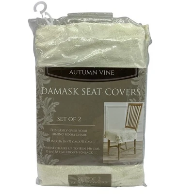 Juego de 2 fundas de asiento damasco Autumn Vine 28" x 36" silla de comedor mezcla de algodón marfil Foto 1 de 2