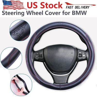 15"REAL Leather Car Steering Wheel Cover for BMW 1940-2023 Grip Auto Accessories - Image 1 of 4