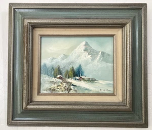 Vtg Original Acrylic Mountain Cabin Painting Picture Framed Signed 18" x 16" - Picture 1 of 9